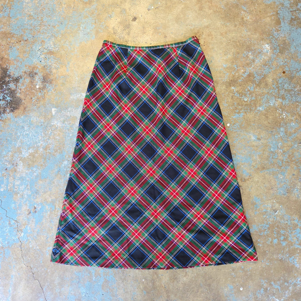 Vintage Pendleton Plaid Midi Skirt Size 14 L Black Red Wool Tartan A Line